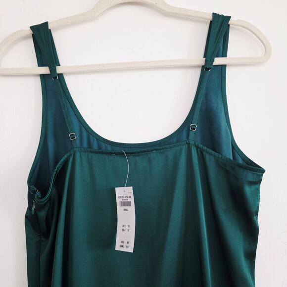 Abercrombie & Fitch Green Satin Midi Slip Dress w/ Side Slit Size Small - Picture 3 of 8
